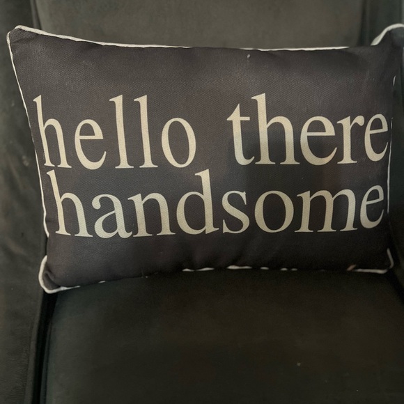 Kirkland’s “Hello There Handsome” Accent Pillow 12x18 CHARCOAL GREY AND WHITE - Picture 2 of 7